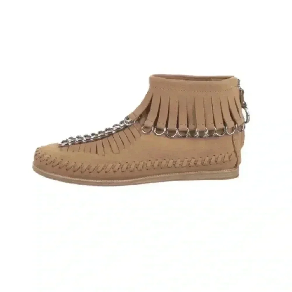 Alexander Wang Fringe Moccasin Bootie Shoes 37 Women’s Size 7-7.5 Tan